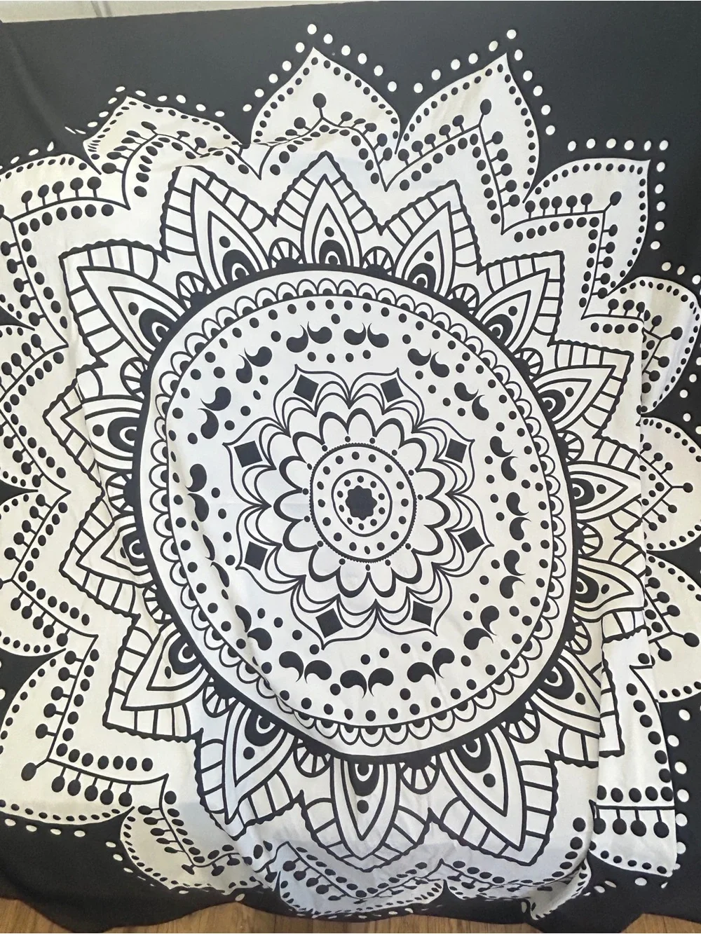 A banner that is Black and White Mandala Wall Tapestry - Home Wall Decor